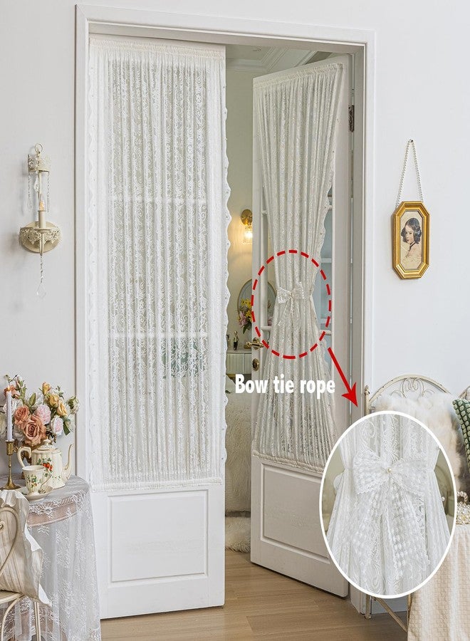 gonnrly French Door Curtains Set of 2, No Drill Adhesive for Door Window Light Filtering and Privacy, Easy Install with Lace Bows (26" W x 73" L - White) - Image 3